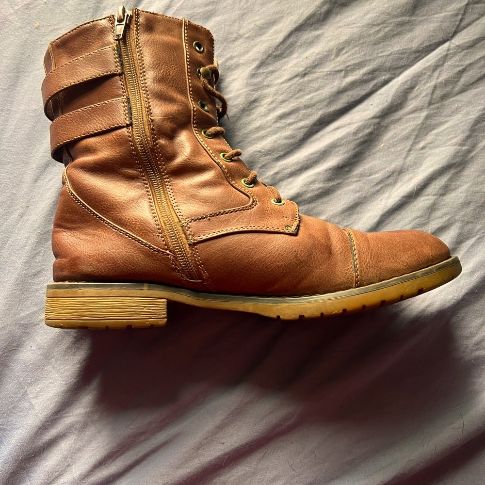 Brown combat boots